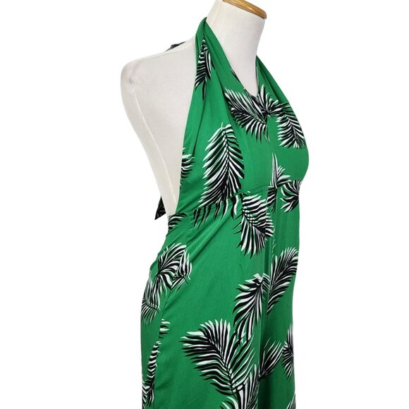 Jumper Women's Small Sleeveless Halter Tie Neck Wide Leg Green Tropical Print - Picture 6 of 9